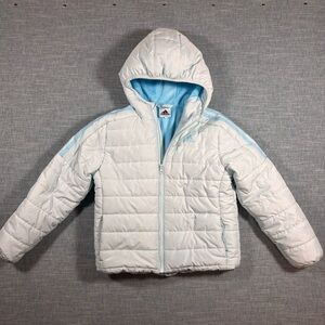 Adidas light blue ski jacket fleece lined winter puffer coat waterproof hood 7/8